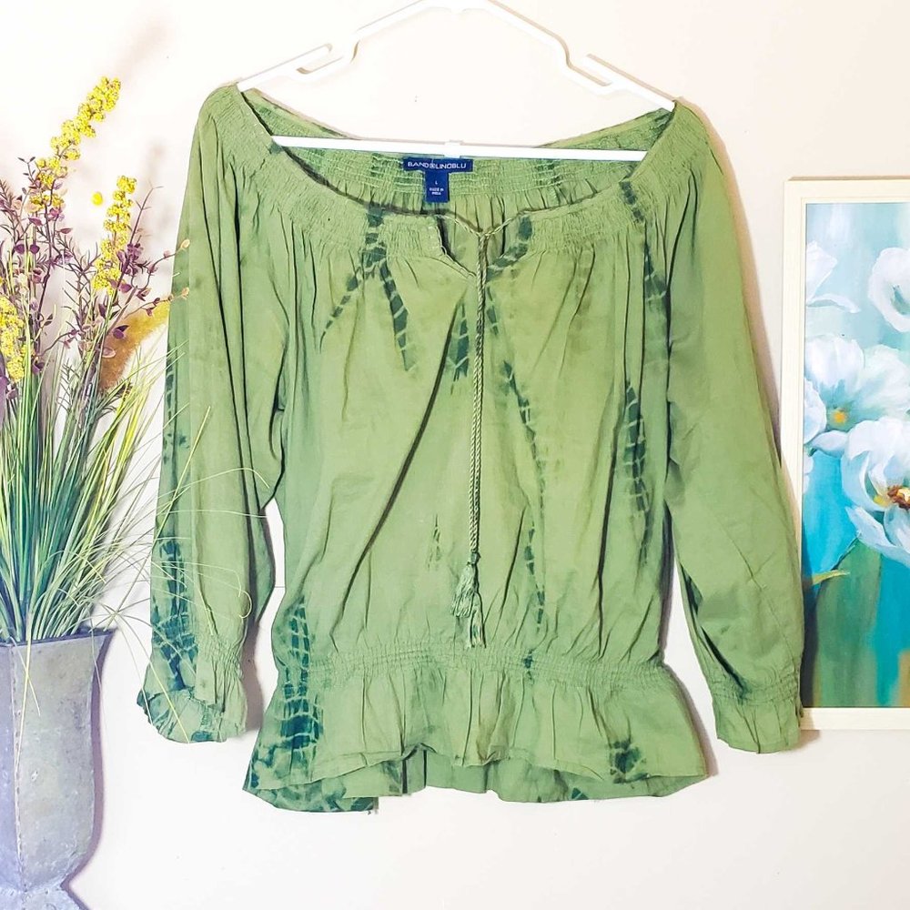 Olive Green Bandolinoblu Cotton Peasant Top, Large